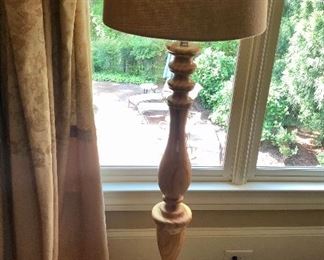 Wood 3-way floor lamp with burlap shade, Bio Armor mildew proof priced at $225.00