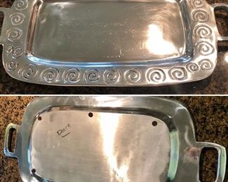 Heavy duty metal serving platter approx. 21 inches long including handles priced @ $30.00