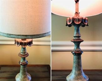 Table lamp copper and teal color priced at $88.00 measuring 62 inches tall