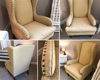 Nail Head Wing Back Upholstered Formal Chair $174.00