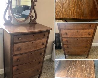 Antique oak chest of drawers with mirror $284.00
