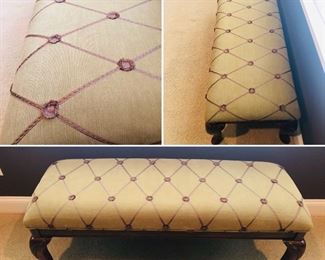 Queen Anne style end of the bed bench/ottoman $150.00 measuring 18 inches 49 inches long x 18 inches deep x 18 inches tall (approx.)