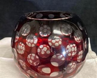 043m Vintage Ruby Red Rose Bowl Layered with Coin Dots