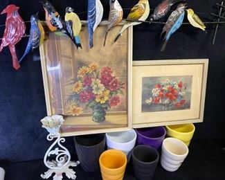 022m German Ceramic Flower Pots  Birds on a Wire