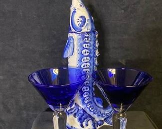 093m Gzhel Sturgeon Decanter Bottle