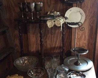Silver plated goblets $30 all; Demi table $10