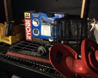 Sprayer: $40; trimmer: $10; bug zapper $15