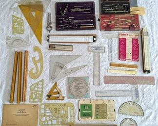 Huge Lot of Vintage Drafting Tools $99.99
Some of the items shown are as follows: Templates, french curves, protractors, T squares, confidence scales, drafting triangles, rulers, drafting sets, slide rules. Some of the Brands are: Keuffel & Esser, Hemmi Sun, Gramercy, Cardinell, Dietzgen. 4058 Student's Slide Rule Keuffel & Esser Co. with sleeve. More pictures on eBay.
Available for immediate shipment on eBay
www.ebay.com/itm/124122548999