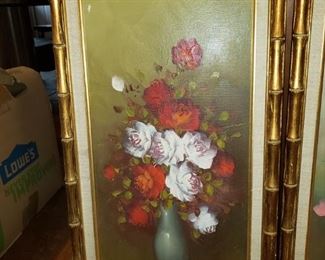 bamboo looking frame, painting of flowers $45, we have two!