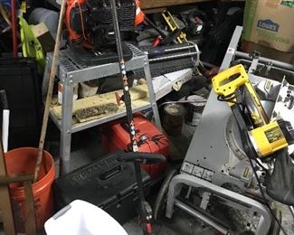DEWALT RADIAL SAW WITH STAND- $250. Toro gas weedeater, we have three, $75-------ZOOM IN AND GET SOME GOOD LOOKS,  LOTS OF TREASURES MAY BE BURIED. hand tools: lg $8, med $4, sm $2. Power  (corded or battery) $22 (UNLESS PICTURE SPECIFICALLY STATES OTHERWISE!!) Jumper cables--$12 each