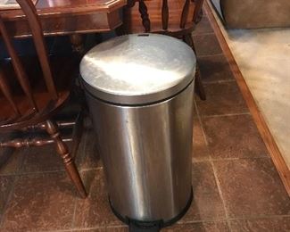 silver metal trash can 13.75" diameter, 25.5" tall $25