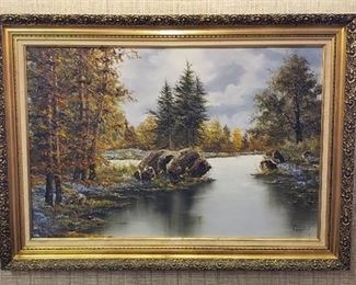 Original Oil Painting ~ BLUE BONNETS~ by Istvan Porubszky ~ 36 in. x 24 in. ~ Framed: 43 in. x 31 in.