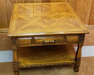 Romweber Viking Oak Furniture ~ Single Drawer Side Table ~ Carved Oak Trim ~ 30 in. x 30 in. x 22 in.