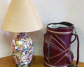 Lot of Golf Decor ~ Lamp (28 in.)and Golf Bag Trash Can (18 in.)
