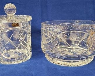 Rovelli 24% Full Lead Crystal ~ Made in Poland ~ Etched Golf Decor on Large Bowl & Candy Dish/Tobacco Dish