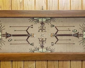 Large Navajo Sand Art Framed on Coffee Table Top (Legs could added to make it a table) ~ 45 in. x 21 in.