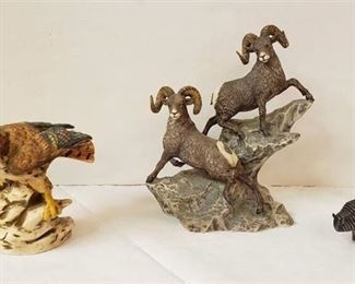 Lot of Widlife Figurines ~ Bighorn Sheep (Lenox), Red Tail Hawk and Bison