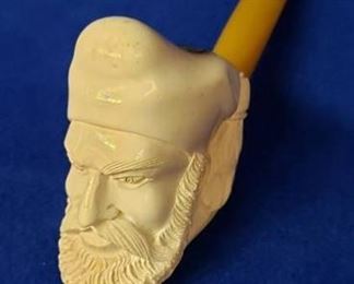 Meerschaum Deluxe Hand Carved Turkish Figure w/Tassel Hat Pipe ~ 7 in. long ~ Used