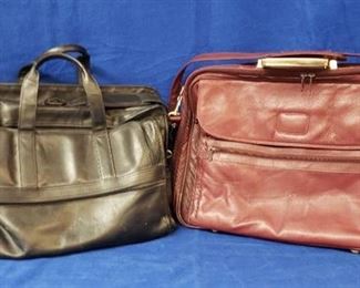 Lot of 2 Leather Soft Side Briefcases/Attaches ~ Colors: Black & Wine ~ all zippers work