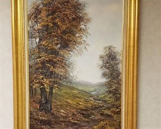 Large Framed Oil Painting by Marker ~ Landscape Creek Scene ~ 24 in. x 36 in. ~ Framed: 31 in. x 44 in.
