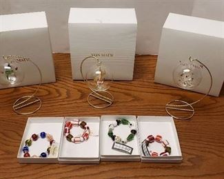 Collection of New Gifts from Von Maur ~ 3 Christmas Ornaments and 4 Holiday Glass Bead Bracelets ~ NIB