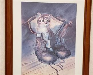 Framed Print ~ Signed & Numbered by R. Carver ~ Kitten in Boots ~ 19 in. x 23 in.