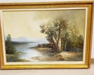 Large Framed Oil Painting by Karl Schmidbauer ~ Landscapes Scenery ~ 36 in. x 24 in. ~ Framed: 42 in. x 30 in. ~ Warped Frame