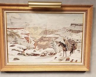 Large Framed Oil Painting by Fred Duran ~ Grand Canyon First Snow Scenery ~ 36 in. x 24 in. ~ Framed: 44 in. x 32 in. Plus Mounted Picture Light
