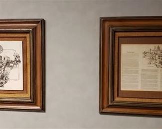 Pair of Framed David Frederick Gray Marble Etching Entitled âThe Kansas Legendâ and the Description of the Etching ~ Etching: 16 in. x 12 in. Frame: 26 in. x 22 in.