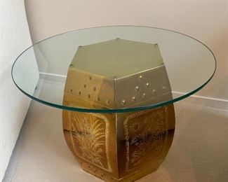 Vintage mid century modern brass base, glass top side table (24”W x 17.5”T) - $350 or best offer.