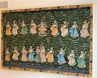 Pichhavai Pichwai Indian art on silk stretched on wood and framed (68”W x 46.5”T) - $2,500 or best offer.