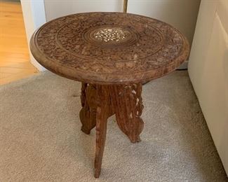 Carved wood side table (14.5”W x 15.5”T) - $60 or best offer.