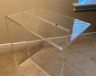 Mid Century Modern lucite side table (16”D x 10”W x 18.5”T) - $400 or best offer.