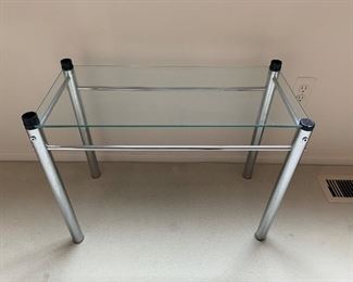 Glass chrome side table (26”W x 12”D x 19”T) - $50 or best offer.