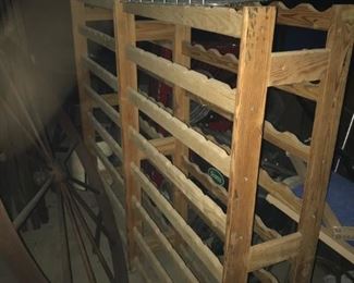 HUGE WOOD WINE RACK - HOLDS 96 BOTTLES- $60     APPROX. 5' TALL