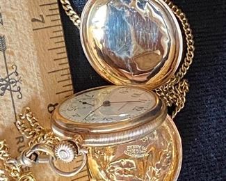 gorgeous pocket watch - Waltham - stamped "Warranted 14k to assay - e.w.c.c.c. - 6439519 - Jim to Mabel Dec. 25, 1911 - weighs 44 grams with the chain $1200