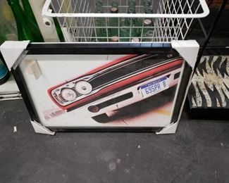 New framed 69' red muscle car black frame 18" x 12.25" $25