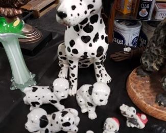 Assorted Dalmation figurines & statue Large has broken tail  Call for prices