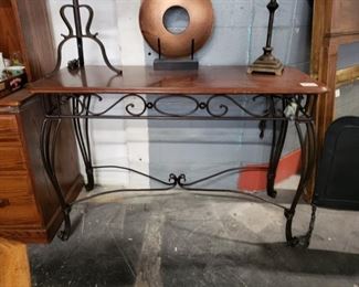 Black painted metal frame solid wood top entrance sofa table 49"W x 20"D x 33"H         $295 