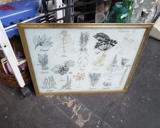 Vintage MCM brass framed Spice themed hot & cold serving plate 21" x 17" $45