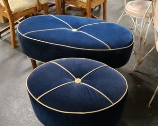 Mid Century modern Royal blue with tan ribbing ottomans large: 40" x 20" x 18"H small 24" x 17" x 18"H Was $495 for set now $350   Will consider selling separately  Large $275 small $175