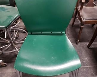 Thonet green poly chrome frame stack chairs 6 available at location possible large qty still available elsewhere $40 ea.