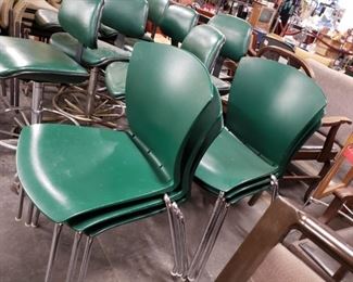 Thonet green poly chrome frame stack chairs 6 available at location possible large qty still available elsewhere $40 ea.