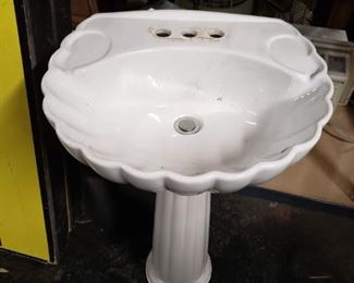 Small 2 pc porcelain pedestal sink Bowl measures: 18.75"W x 16.75"D        $75