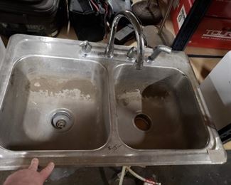 Double stainless steel sink with gooseneck faucet & sprayer & hoses $75 