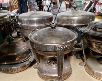 Assorted sterling silver plated chafing dishes $50 & up