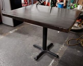 8 Assorted size 2" thick restaurant espresso stain solid maple tables with pedestal bases $125 & up