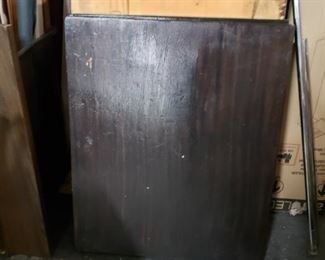 8 Assorted size 2" thick restaurant espresso stain solid maple tables with pedestal bases $125 & up