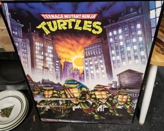Vintage framed TMNT poster on backer board $35
