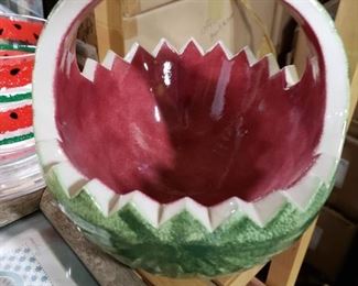 Large Watermelon ceramic bowl basket with handle $45